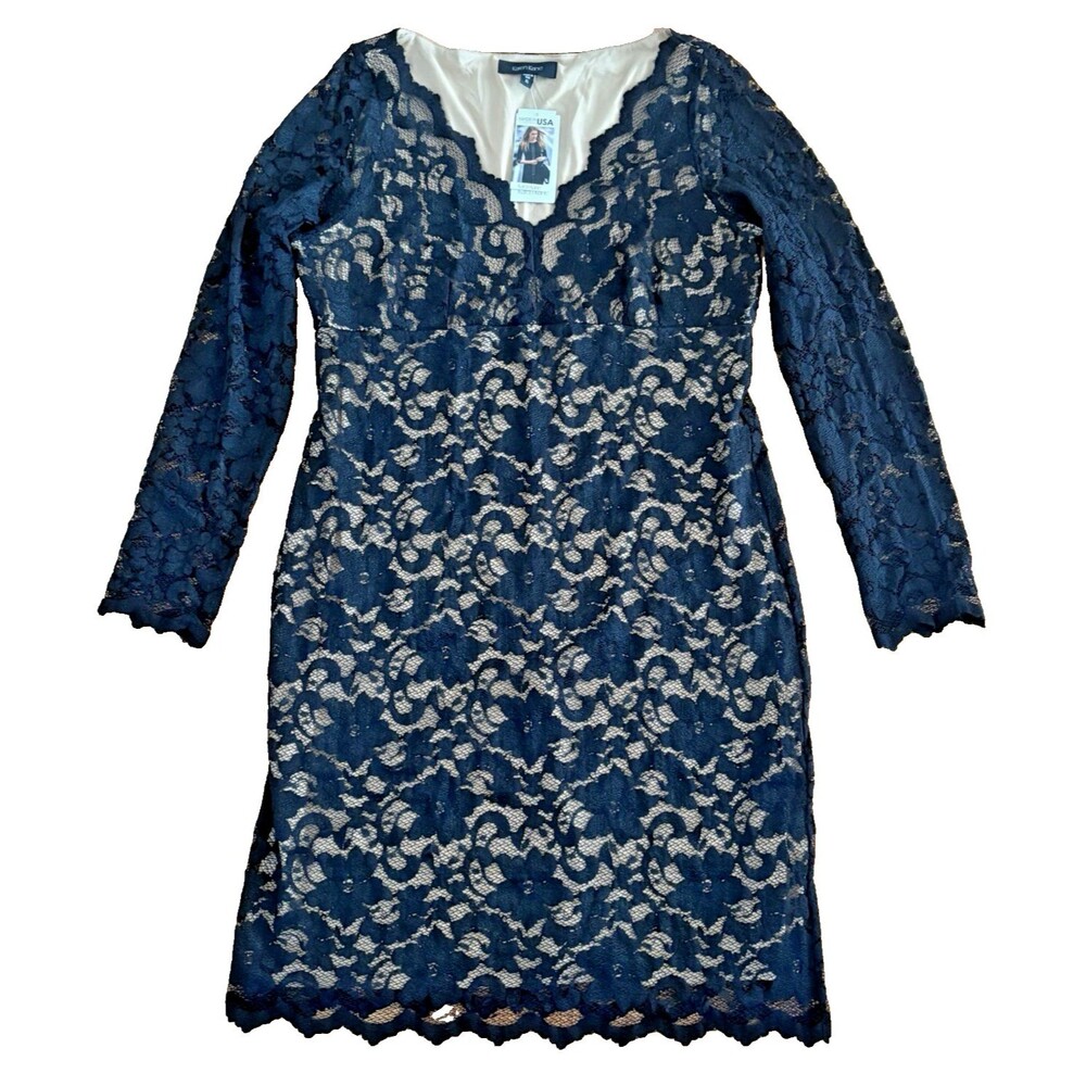 Karen Kane Womens Dress Size XL Brown Lace Floral Scalloped Sheath V-Neck NWT - Picture 3 of 15